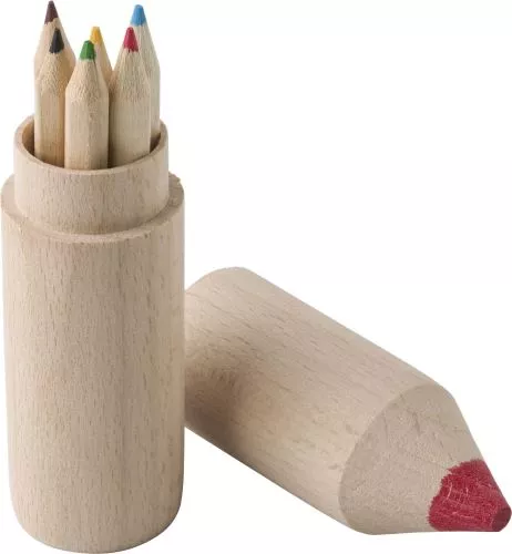 Fa színesceruza készlet, 6 db-os, fa hengerben