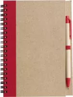 Újrahasznosított spirálfüzet tollal, 60 lapos Piros