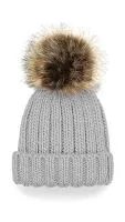 Infant/Junior Fur Pom Pom Chunky Beanie Light Grey