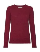 Ladies` Crew Neck Knitted Pullover Cranberry Marl