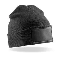 Recycled Double Knit Printers Beanie Black