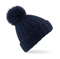 Verbier Fur Pop Pom Chunky Beanie Navy