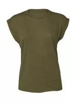 Women`s Flowy Muscle Tee Rolled Cuff Heather Olive