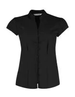 Women`s Tailored Fit Mandarin Collar Blouse SSL Black