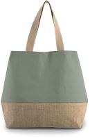 CANVAS & JUTE HOLD-ALL SHOPPER BAG Dusty Light Green/Natural