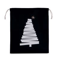 COTTON BAG WITH CHRISTMAS TREE DESIGN AND DRAWCORD CLOSURE Black