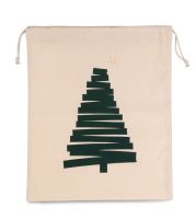 COTTON BAG WITH CHRISTMAS TREE DESIGN AND DRAWCORD CLOSURE Natural
