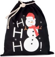 COTTON BAG WITH SNOWMAN DESIGN AND DRAWCORD CLOSURE Black