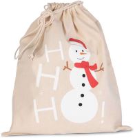 COTTON BAG WITH SNOWMAN DESIGN AND DRAWCORD CLOSURE Natural