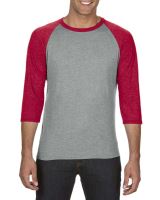 FELNŐTT TRI-BLEND 3/4 UJJÚ RAGLÁN PÓLÓ Heather Grey/Heather Red