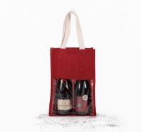 JUTE BOTTLE BAG Cherry Red/Gold