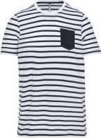 KIDS' STRIPED SHORT SLEEVE SAILOR T-SHIRT WITH POCKET Striped White/Navy