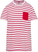 KIDS' STRIPED SHORT SLEEVE SAILOR T-SHIRT WITH POCKET Striped White/Red
