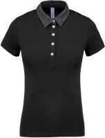 LADIES' TWO-TONE JERSEY POLO SHIRT Black/Dark Grey Heather