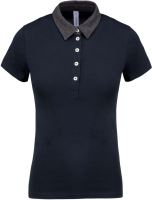 LADIES' TWO-TONE JERSEY POLO SHIRT Navy/Dark Grey Heather