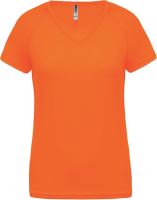 LADIES’ V-NECK SHORT SLEEVE SPORTS T-SHIRT Fluorescent Orange