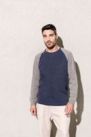 MEN'S TWO-TONE ORGANIC CREW NECK RAGLAN SLEEVE SWEATSHIRT Grey Heather/Black