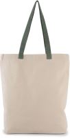SHOPPER BAG WITH GUSSET AND CONTRAST COLOUR HANDLE Natural/Dusty Light Green