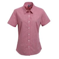 WOMEN'S SHORT SLEEVE GINGHAM MICROCHECK SHIRT 