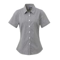 WOMEN'S SHORT SLEEVE GINGHAM MICROCHECK SHIRT Black/White