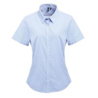 WOMEN'S SHORT SLEEVE GINGHAM MICROCHECK SHIRT Light Blue/White