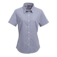 WOMEN'S SHORT SLEEVE GINGHAM MICROCHECK SHIRT Navy/White