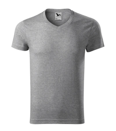 Slim Fit V-neck Póló férfi sötétszürke melírozott 