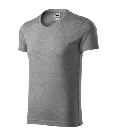 Slim Fit V-neck Póló férfi sötétszürke melírozott 