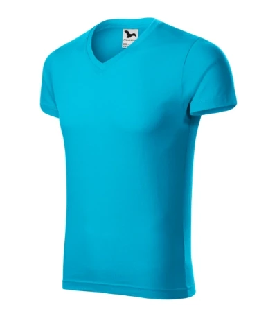 Slim Fit V-neck Póló férfi türkiz 