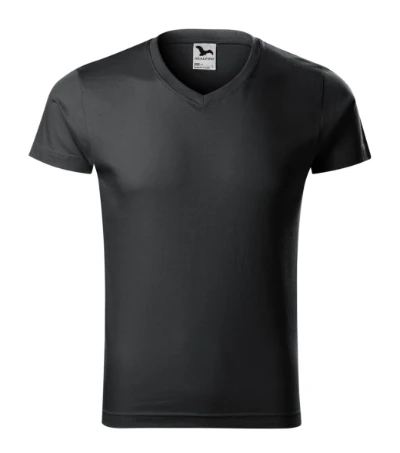 Slim Fit V-neck Póló férfi ébenszürke 