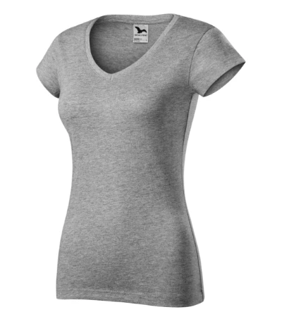 Fit V-neck Póló női sötétszürke melírozott 