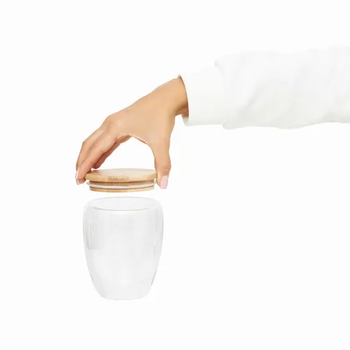 BAMBOO ART M - duplafalú üvegpohár, kapacitása kb. 350 ml