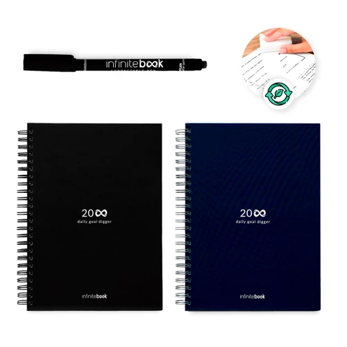 STARTER KIT INFINITE PLANNER A5. A készlet tartalmaz egy „végtelen naplót”, tisztító készletet, markert és markertartót