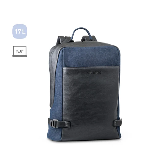 DIVERGENT BACKPACK I. Laptop hátizsák 15'6'' méretig farmer és PU anyagból Sötétkék 