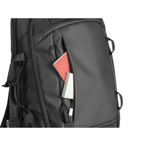 KAMPALA. Laptop hátizsák 900D, nagy sűrűségű újrahasznosított poliészterből, vízálló bevonattal és 210D újrahasznosított poliészter béléssel 17'3" Fekete 