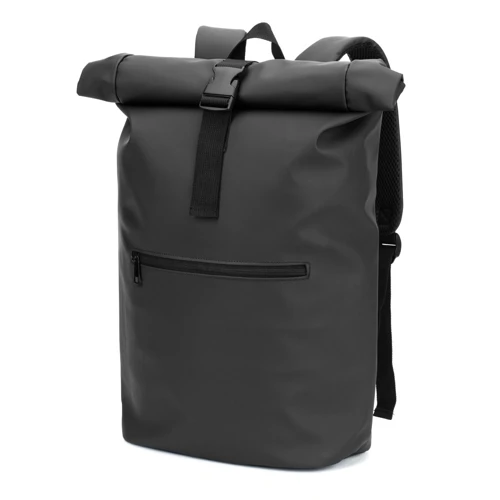 PORTLAND. PU roll top hátizsák 16" laptop zsebbel Fekete 