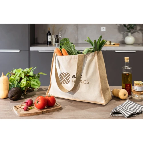 HELSINQUE. Vászon táska (320 g/m²), alja és oldala laminált juta (350 g/m²) természetes színekben Natúr 