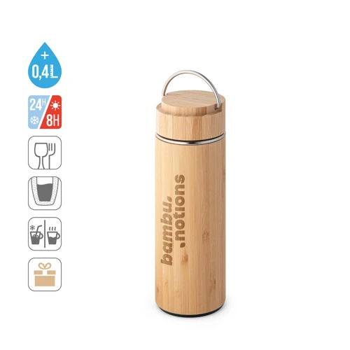 SOW. Bambusz és rozsdamentes acél termosz 440 mL Natúr 