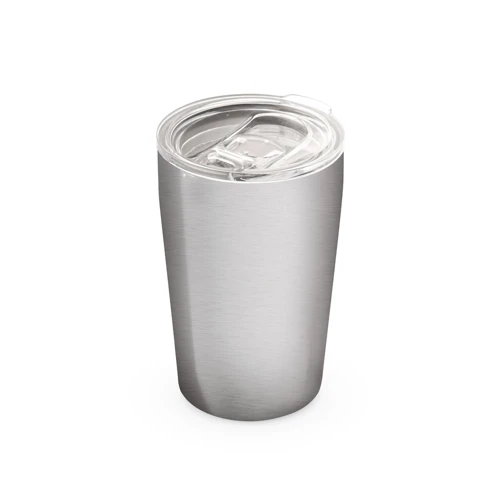 SLIDER. Duplafalú, rozsdamentes acél szublimációs utazópohár 380 ml Szatén ezüst 