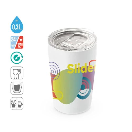 SLIDER. Duplafalú, rozsdamentes acél szublimációs utazópohár 380 ml Fehér 