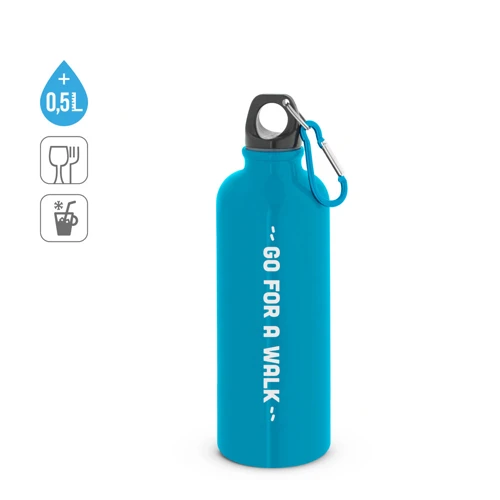 KELCE. Egyfalú rozsdamentes acél palack karabinerrel 550 ml Világoskék 