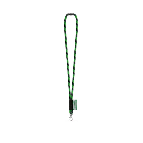 WISBECH. SET Lanyard TUBE Long (Ø 7 mm) 9 mm-es karabinerrel és Ø 7 mm-es biztonsági csattal Fekete Zöld 