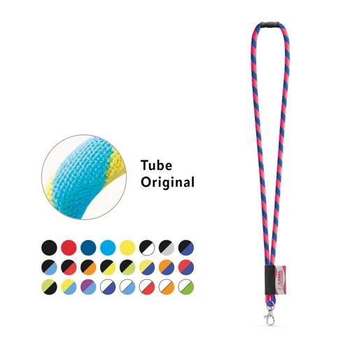 WISBECH. SET Lanyard TUBE Long (Ø 7 mm) 9 mm-es karabinerrel és Ø 7 mm-es biztonsági csattal Fekete Narancssárga 
