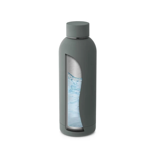 ODIN. Duplafalú, vákuumos, rozsdamentes acél (36%-ban újrahasznosított) palack gumírozott bevonattal 550 mL Sötétszürke 
