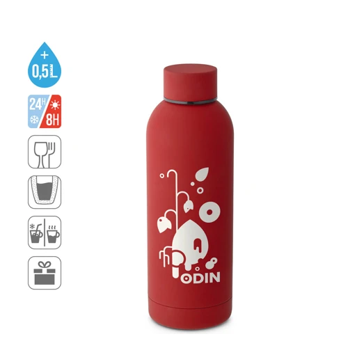 ODIN. Duplafalú, vákuumos, rozsdamentes acél (36%-ban újrahasznosított) palack gumírozott bevonattal 550 mL Fekete 