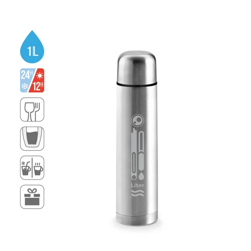 LITER. Rozsdamentes acél termoszos palack 1000 ml Ezüst 