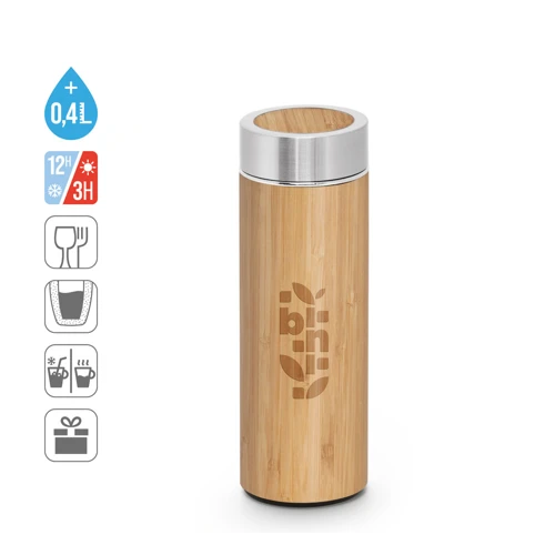 NATUREL. Bambusz és rozsdamentes acél (90%-ban újrahasznosított) termosz 430 ml Natúr 