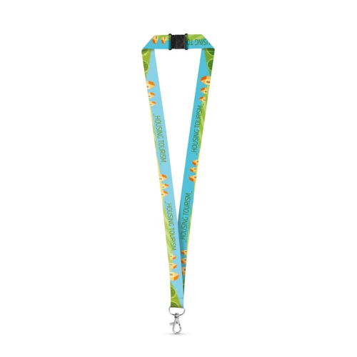 DOVER. SET Lanyard SUBLIMATION Long II (20 mm) újrahasznosított poliészterből (100% rPET), 20 mm-es karabinerrel és biztonsági csattal Fehér 