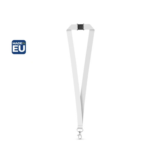 DOVER. SET Lanyard SUBLIMATION Long II (20 mm) újrahasznosított poliészterből (100% rPET), 20 mm-es karabinerrel és biztonsági csattal Fehér 