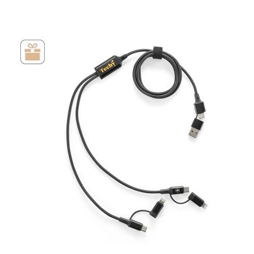 BERTOZZI. Szupergyors 6 az 1-ben USB-kábel újrahasznosított alumíniumból (20%) és újrahasznosított PET-ből (4%) Fekete 